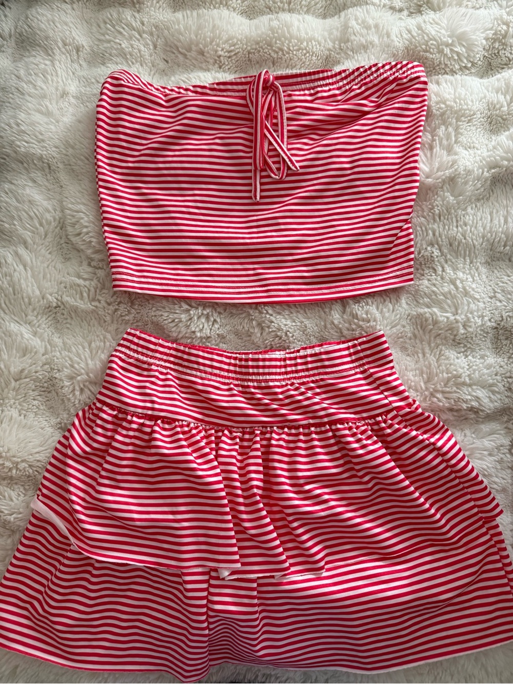 SHEIN Red and White Striped Mini Skirt Set